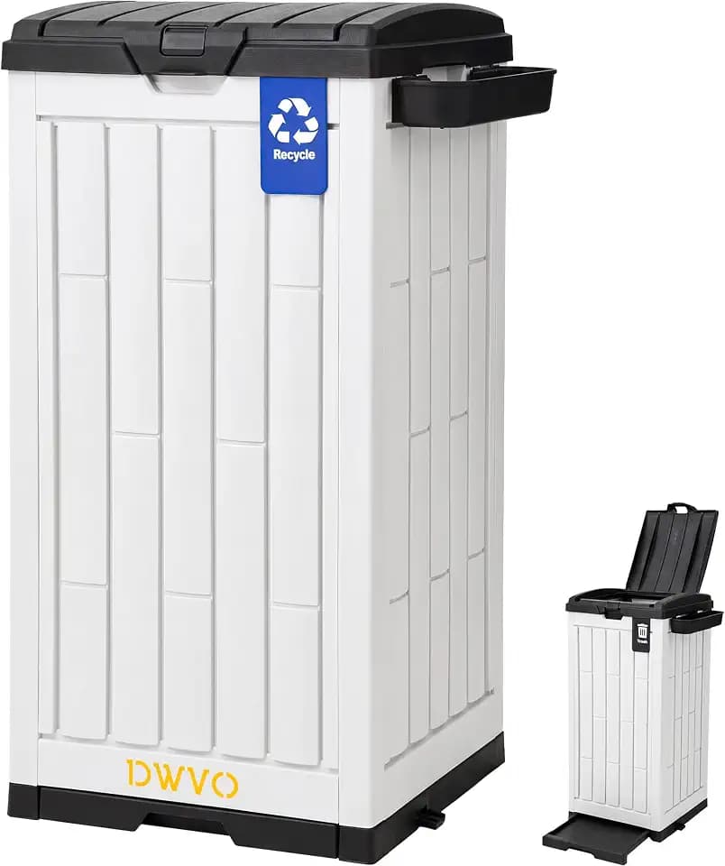 DWVO 38 Gallon Resin Outdoor Trash Can(Black&White)