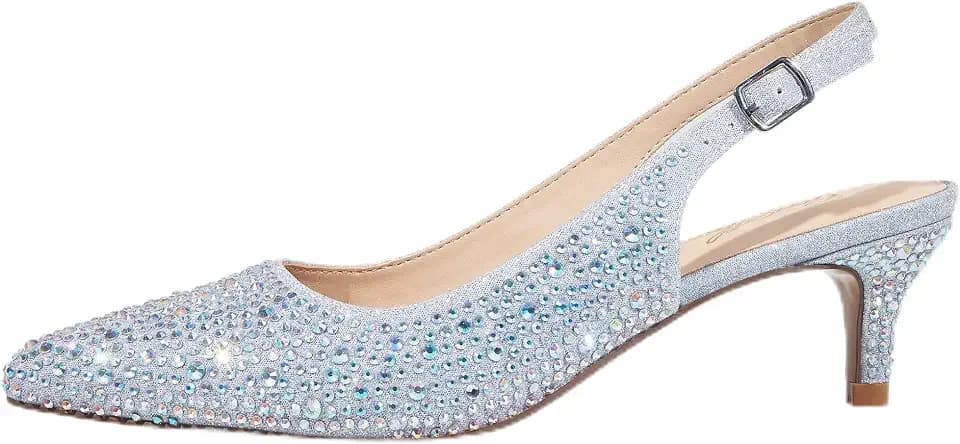 GENSHUO Women's Kitten Heels Closed Toe Slingback Pumps