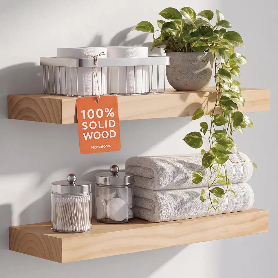 Homeforia 20 Inch Floating Shelves, High-End Solid Pine Wood, Set of 2