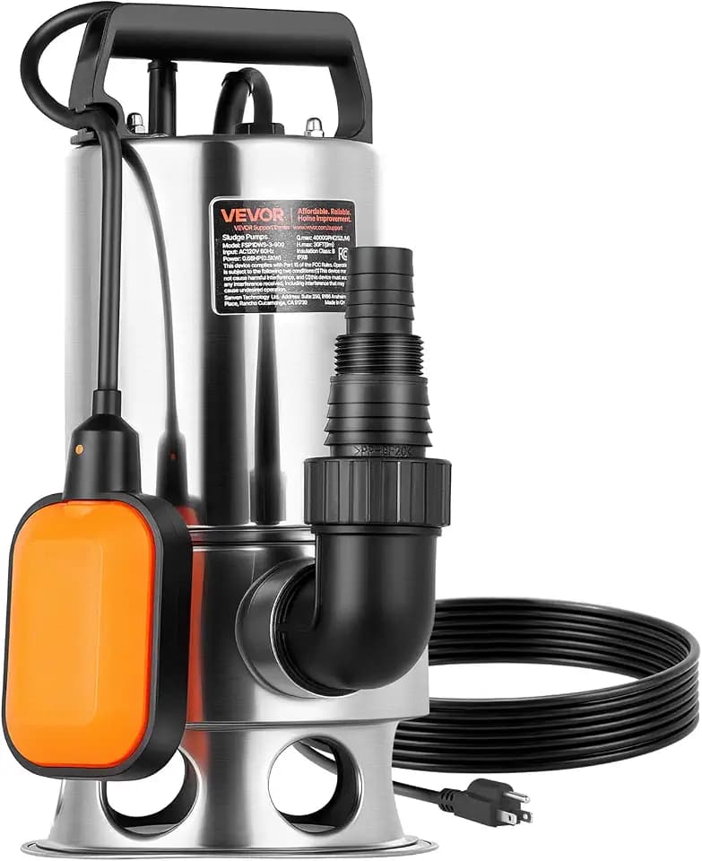 VEVOR 0.68 HP Submersible Sump Pump, 4000 GPH, Stainless Steel Submersible Sewage Dirty Clean Water Pump with Automatic Float Switch, Long Cord, 30 ft Max Lift, for Pools, Garden, Flooded Basement