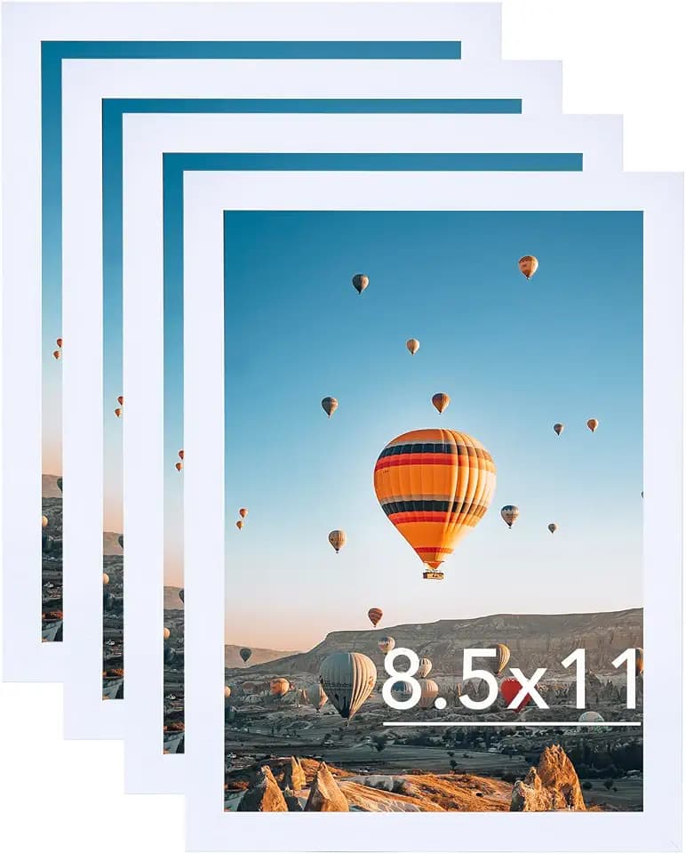 8.5x11 Picture Frame Set of 4 for Certificate Poster Photo, Horizontal and Vertical Formats for Wall Hanging or Tabletop, 8.5x11 Wall Photo Frame with Shatter Resistant Plexiglass, 4 Pack, White