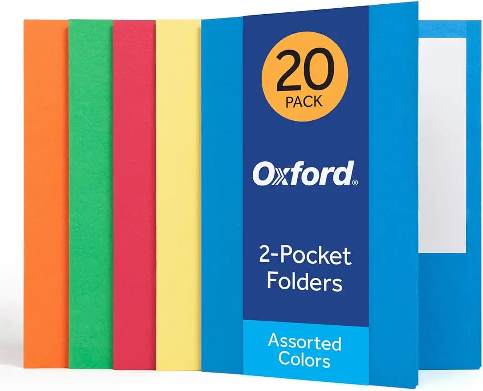 Oxford 2 Pocket Folders, 20 Pack, Assorted Colors, School Value Pack