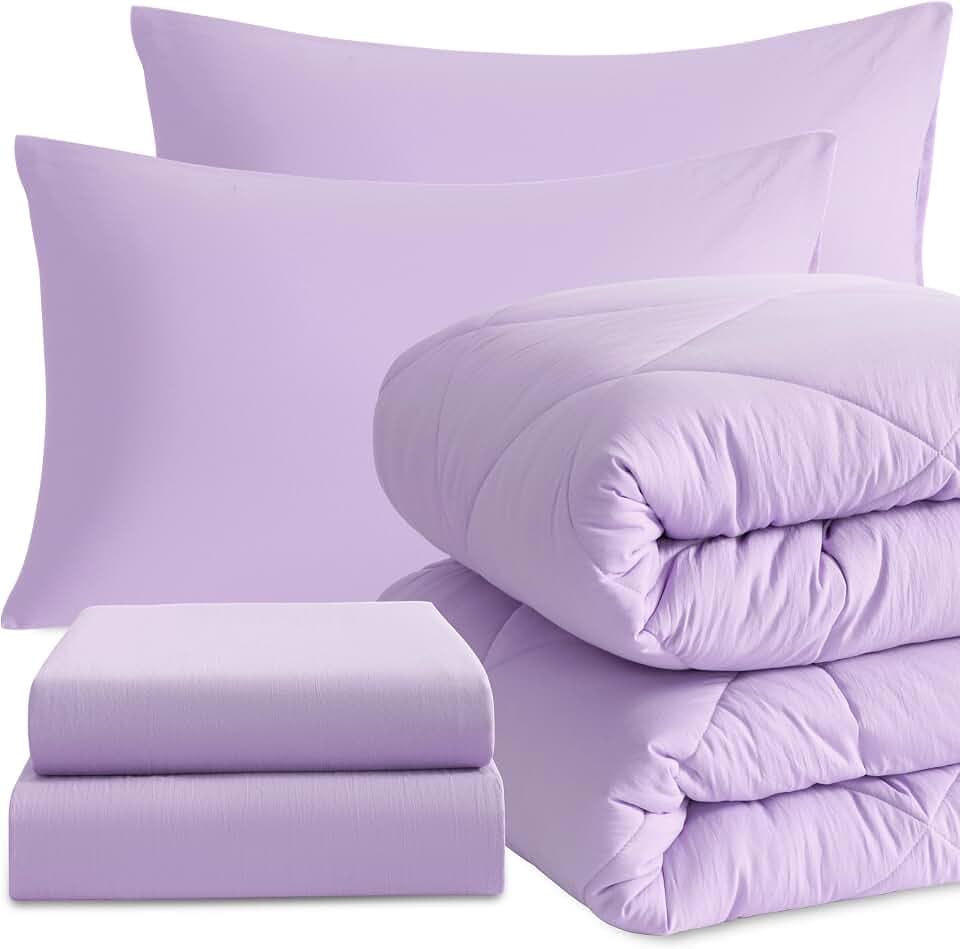 NTBAY Twin Microfiber Bed in a Bag, Comforter Set 5 Piece, Light Purple