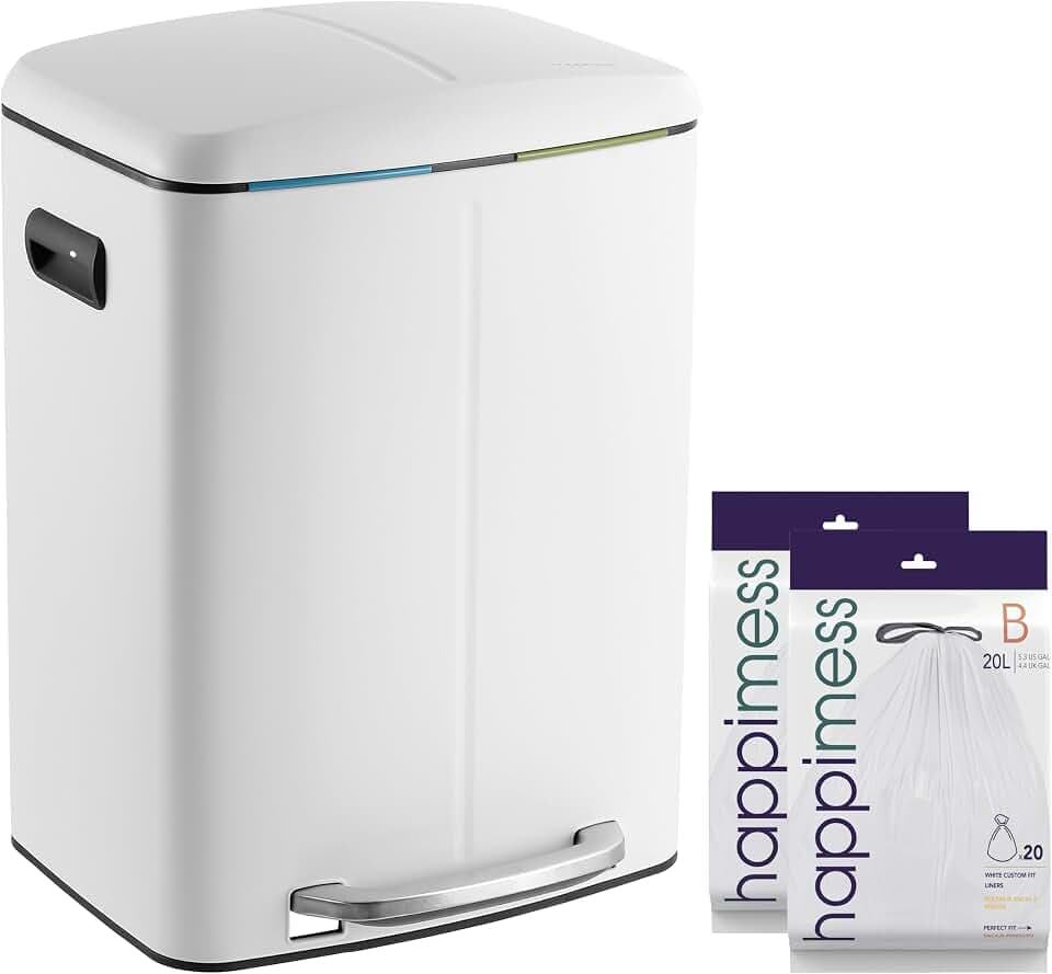 happimess Marco 10.6 Gal Double Bucket Step Trash Can, Cotton White