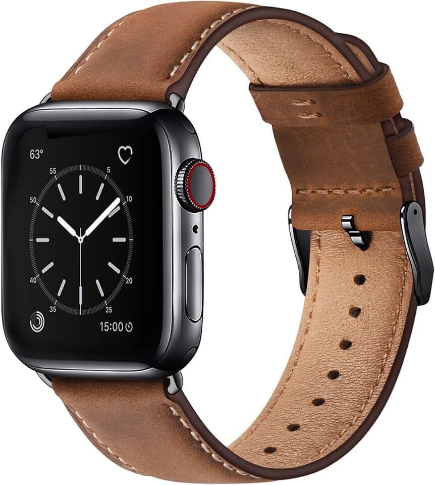 WFEAGL Lederarmband Kompatibel Apple Watch Armband 41mm 40mm 38mm 42mm(Series 11 10),Echtes Lederband Ersatzarmband Herren Damen Armband für iWatch Series Ultra SE 11 10 9 8 7 6 5 4 3 2 1,Rotbraun