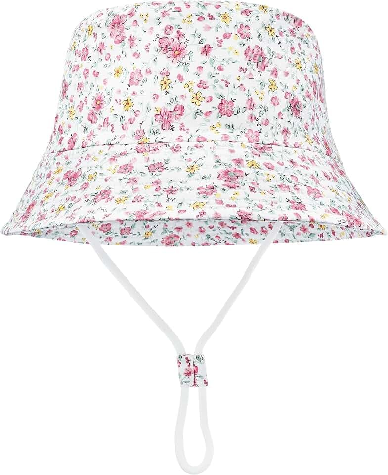 Sonnenhut Baby Kinder, Fischerhut Kind Jungen Mädchen, Sonnenmütze mit Kinnriemen, Eimerhut Strandhut Kappe Mütze Frühling Sommer