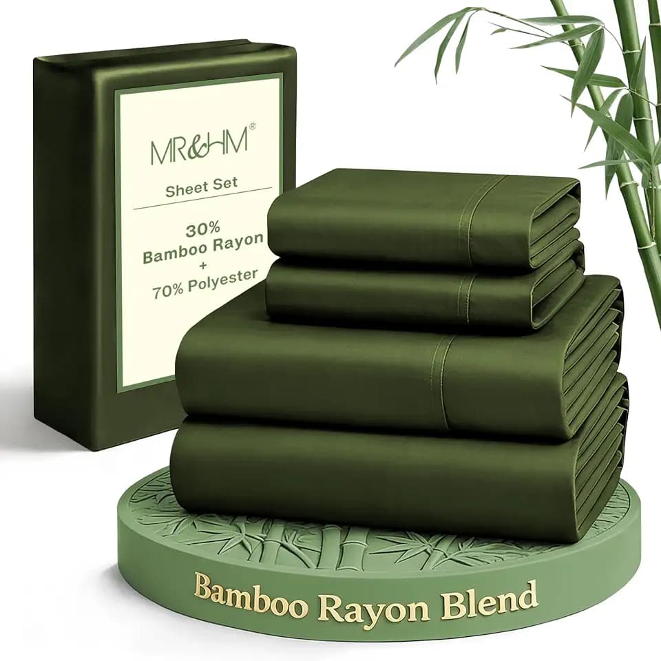 MR&HM King Size Sheet Set 4 Pieces, Rayon Derived from Bamboo Blend