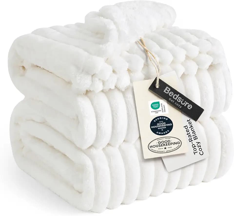 Bedsure Soft Cozy King Size Fleece Blankets for Bed Off White 108"x90"