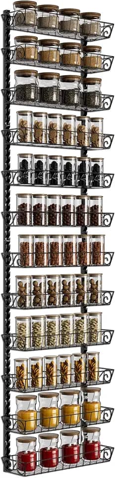 SWOMMOLY Wall Mount Spice Rack Organizer, 12-Tier Adjustable Dual-Use Shelf