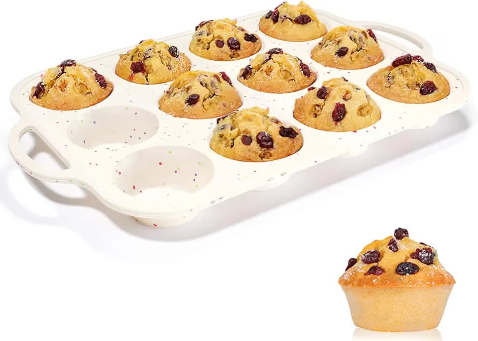 Silicone Muffin Pan for Baking with Metal Reinforced Frame, Cupcake Pan
