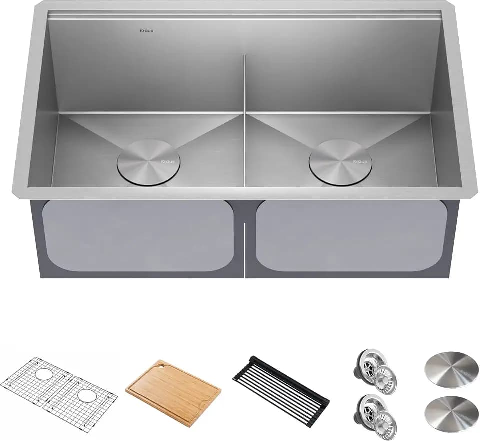 KRAUS Stainless Steel 30 in Double Bowl Undermount Kitchen Sink KWU112-30