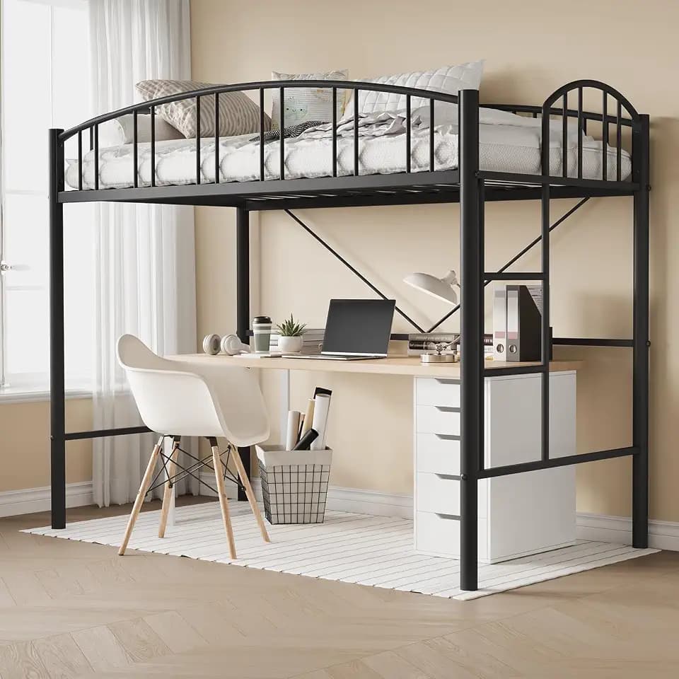 Garvee Loft Bed Twin Size with Ladde and Arched Guardrail for Kids, Adults
