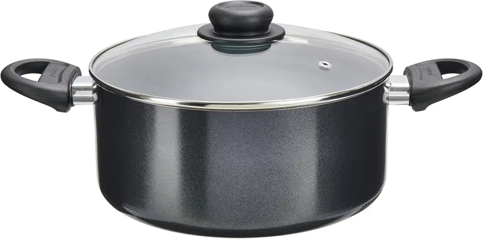 GoodCook Everyday Round Dutch Oven with Lid, Ceramic Nonstick Aluminum, Deep‑Walled Construction for Even Heating, Non‑Toxic PTFE & PFOA Free, 4.7‑Quart, Black
