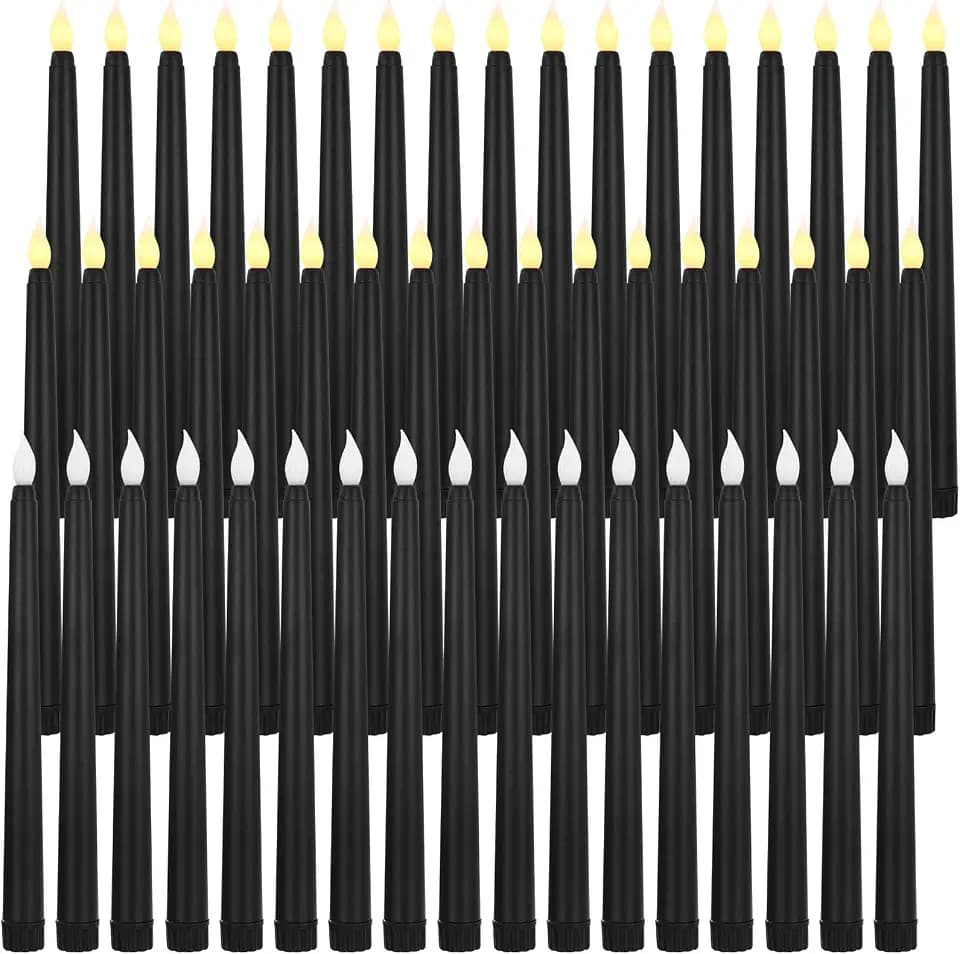Baquler 50 Pcs 8.5 Inch Black LED Flameless Taper Candles Bulk