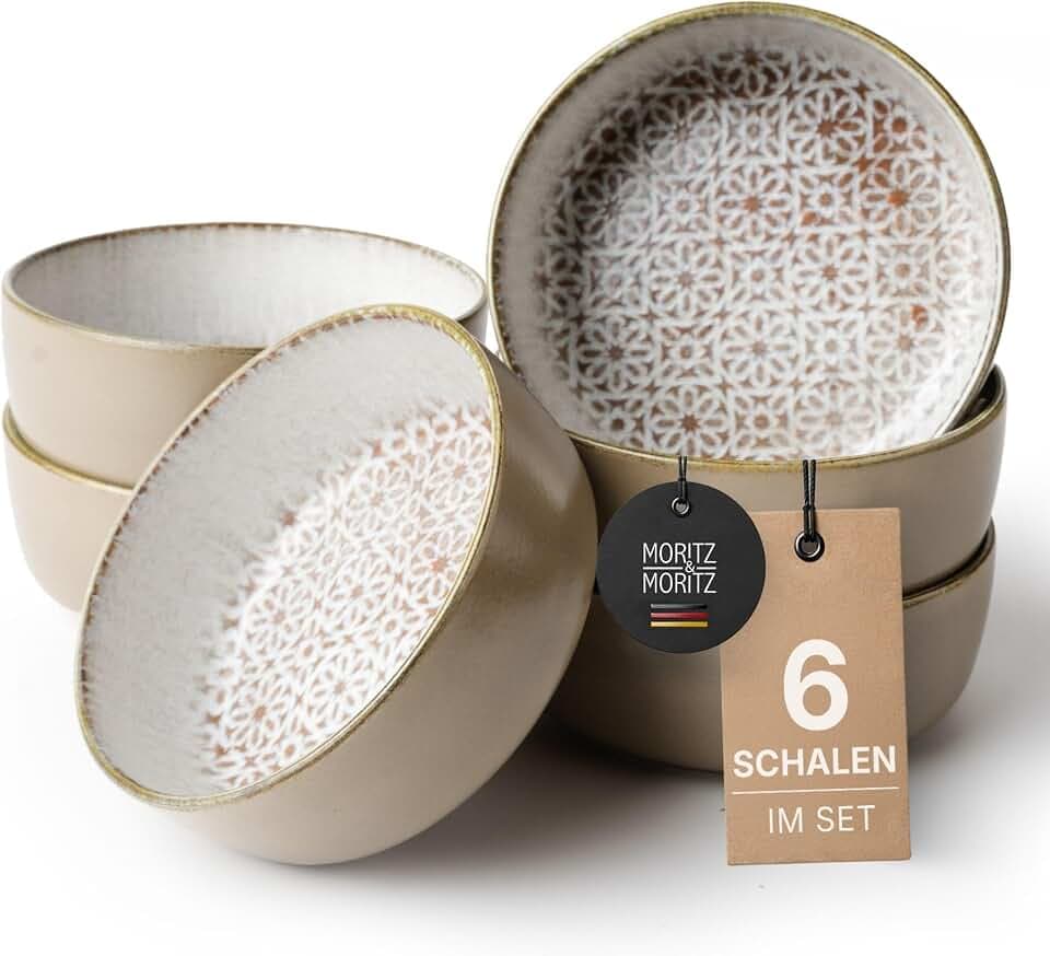 Moritz & Moritz Müslischalen 6er Set, 450 ml, Ø 15 cm - Moderne Frühstücksschalen, spülmaschinenfest & mikrowellengeeignet - Serie Alhambra