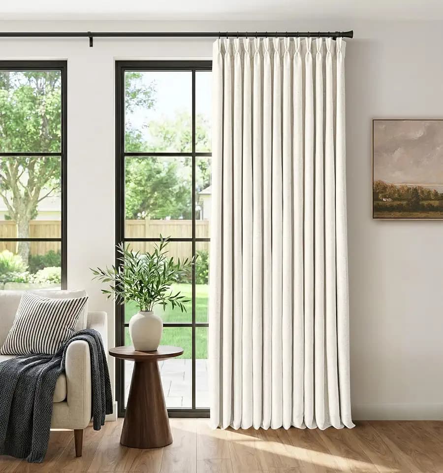 CAPALOCA Extra 60 Inch Wide 100% Blackout Curtains 96 Inch Long Natural