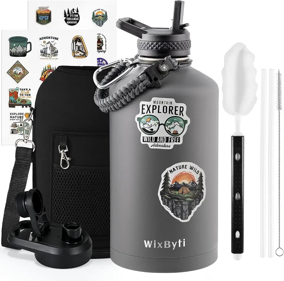 WixByti One Gallon Insulated Water Bottle, Stainless Steel 128oz Water Jug