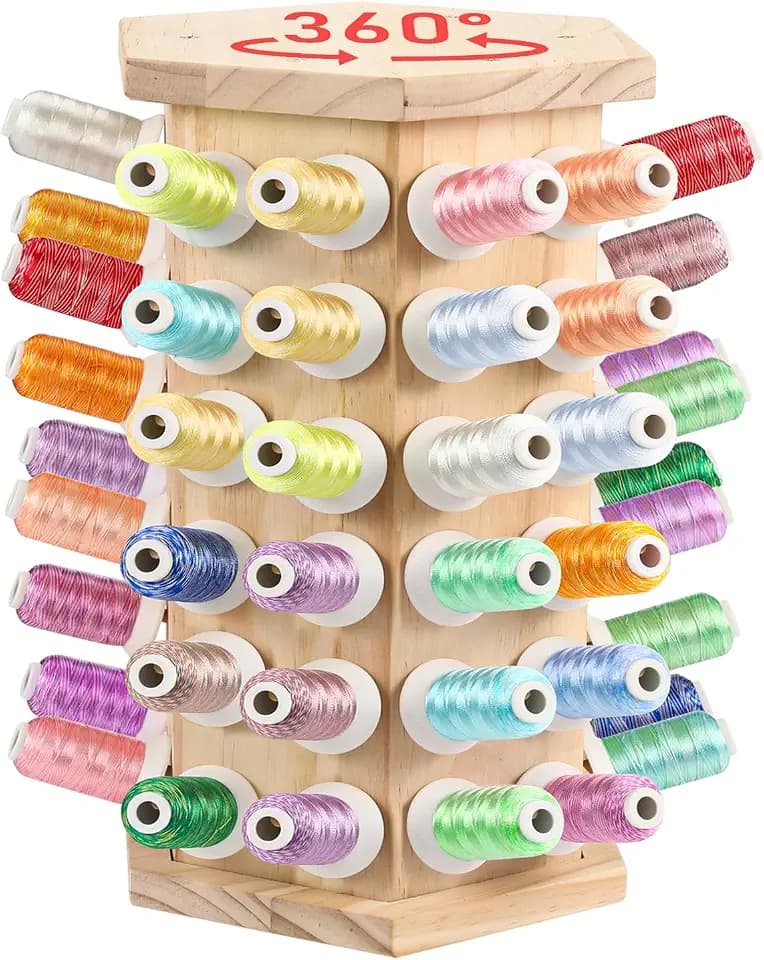 Hexagon Thread Holder Stand, 72-Spools Wooden Embroidery Thread Organizer, Smooth Organizer Racks for Spools of Sewing, Bobbins - Quilting, Hair-braiding and Jewelry Storage(360° Rotating)