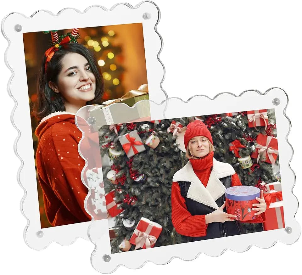 LIANHELILAI 4x6 Picture Frames Scalloped Acrylic Magnetic Clear Photo Frames with Removable Stand for Home/Office Desk/Table Picture Vertical and Horizontal Display, 2 Pack