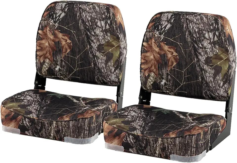 GYMAX Boat Seats, Folding Low/High Back Boat Seats with Stainless Steel Screw Included, Fold-Down Captain Chairs for Fishing Yachts (2-Pack,Light Camouflage,Low Back)