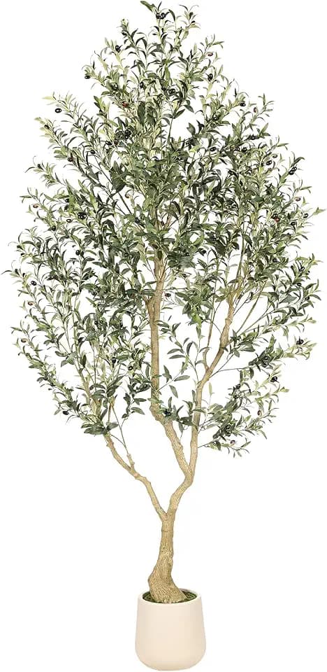 Realead 8ft Faux Olive Tree with Tall Exquisite Planter