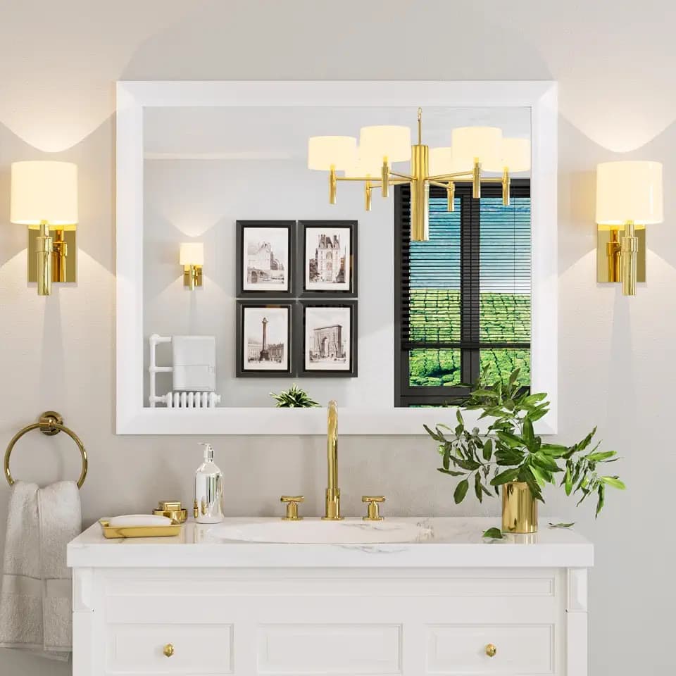 Amorho Bathroom Mirror for Wall 40x32 Inch, White Metal Framed