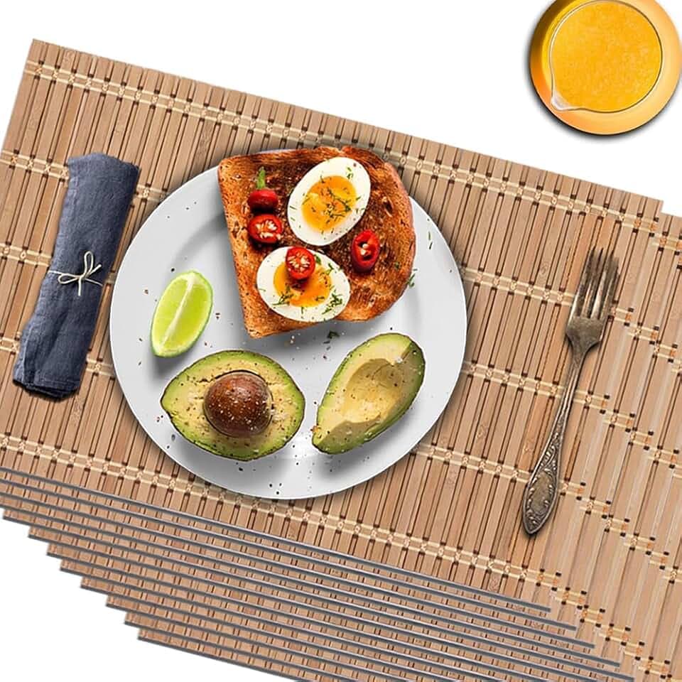 NETEHA Natural Bamboo Placemat-12 Pack- Set of Wooden Square Placemats