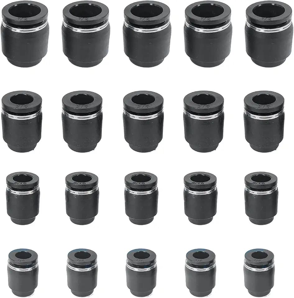 20PCS Pneumatic Cap Style Plug Fitting Kit for 1/4 5/16 3/8 1/2 Tube