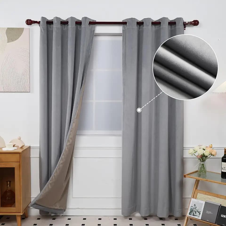 INLINAS 52W x 96L Inch Velvet Blackout Curtain - Luxurious Softness with Light Control, Thermal Insulated, Noise Reduction, Energy Saving Set of 2 Panels, Silver Grey