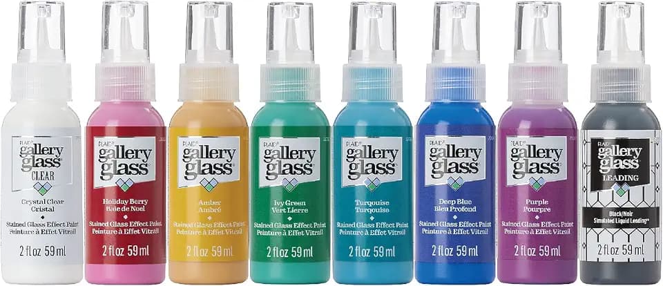 Gallery Glass PROMOGGJL22 Jewel Tones Stained Glass Painting Kit, 8 Piece Glass Paint Set for DIY Arts and Crafts, Perfect for Beginners and Artists