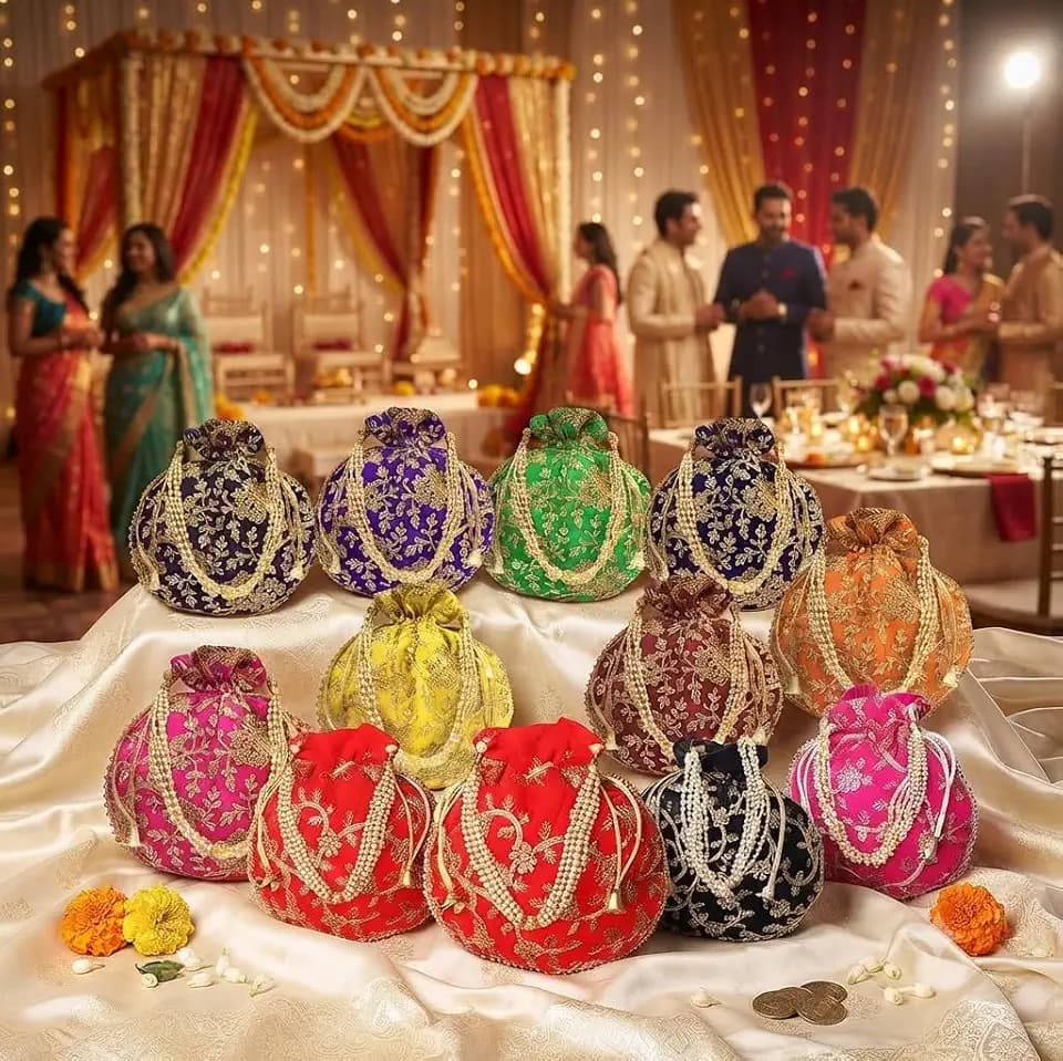 Radharani Arts Lot of 10 PCS Women Handicrafts and jewellery Designer Potli Bags or Wristlets or rajasthani batwa for Wedding & Parties, Best for gifting, medium size