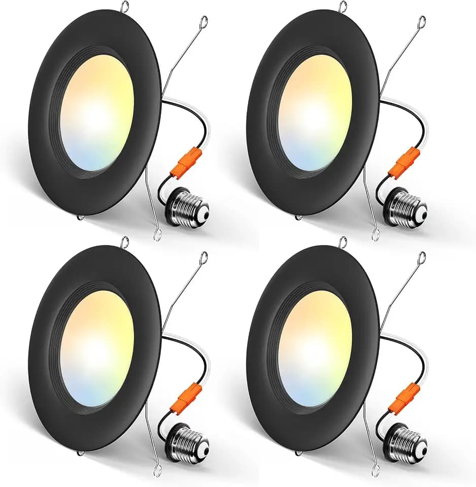 Amico 4 Pack 5/6 inch 5CCT LED Recessed Lighting, Retrofit Can Light, Black