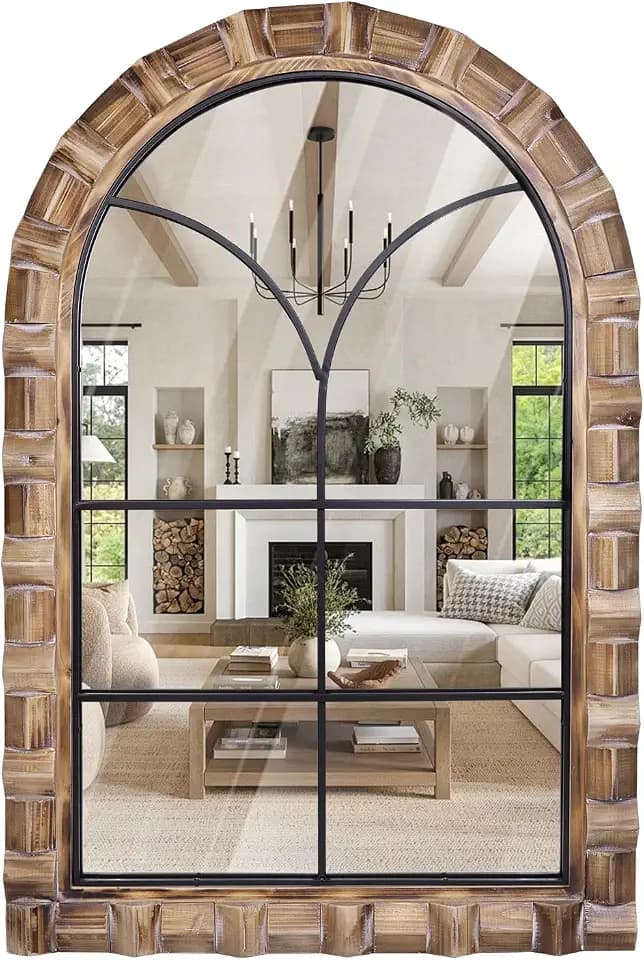 36x24 Inch Arched Window Pane Wall Mirror