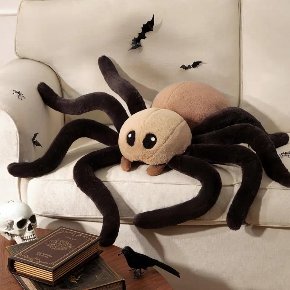 Phantoscope Halloween Spider Shaped Throw Pillow, Faux Fur Fluffy Tarantula Decorative Cushion Pillow with Shapeable Legs, for Bedroom Sofa, Brown, 18 x 28 Inches