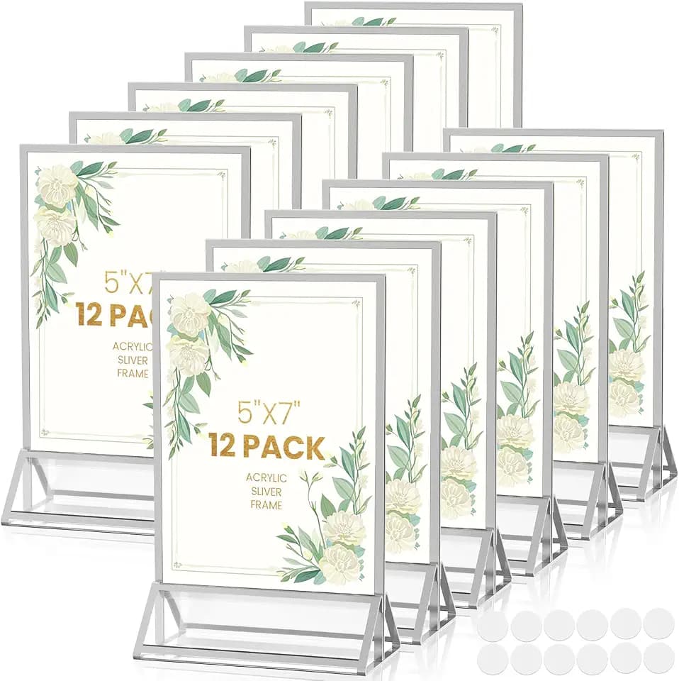 5X7 Silver Frames Double-Sided Acrylic Sign Holder,12 PCS