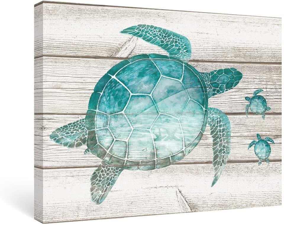 SUMGAR Bathroom Wall Art Bedroom Teal Decor Beach Pictures Coastal Ocean Canvas Paintings Sea Turtle Gifts,12x16 in