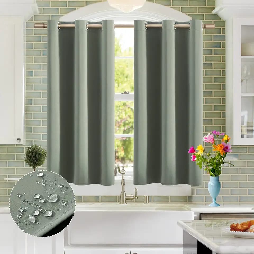 XTMYI Sage Green Short Window Curtains for Bedroom Bathroom,48 Inch Length Sun Heat Blocking Cooling Summer Insulated Thermal Blackout Curtains,2 Panels