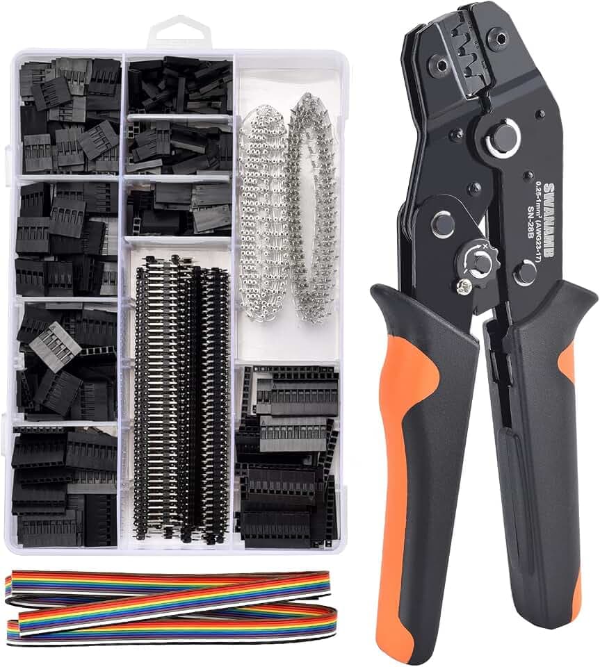 Crimping Tool Kit, AWG23-17 Self-adjustable Ratchet Wire Crimper Plier Set Crimping tools Kit with 1550PCS Male and Female 2.54mm dupont Terminals Crimping Connectors Wire End Ferrules