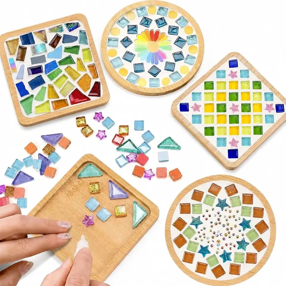 LANGIFT 4-Pack DIY Mosaic Coaster Kit for Adults, Kids & Beginners