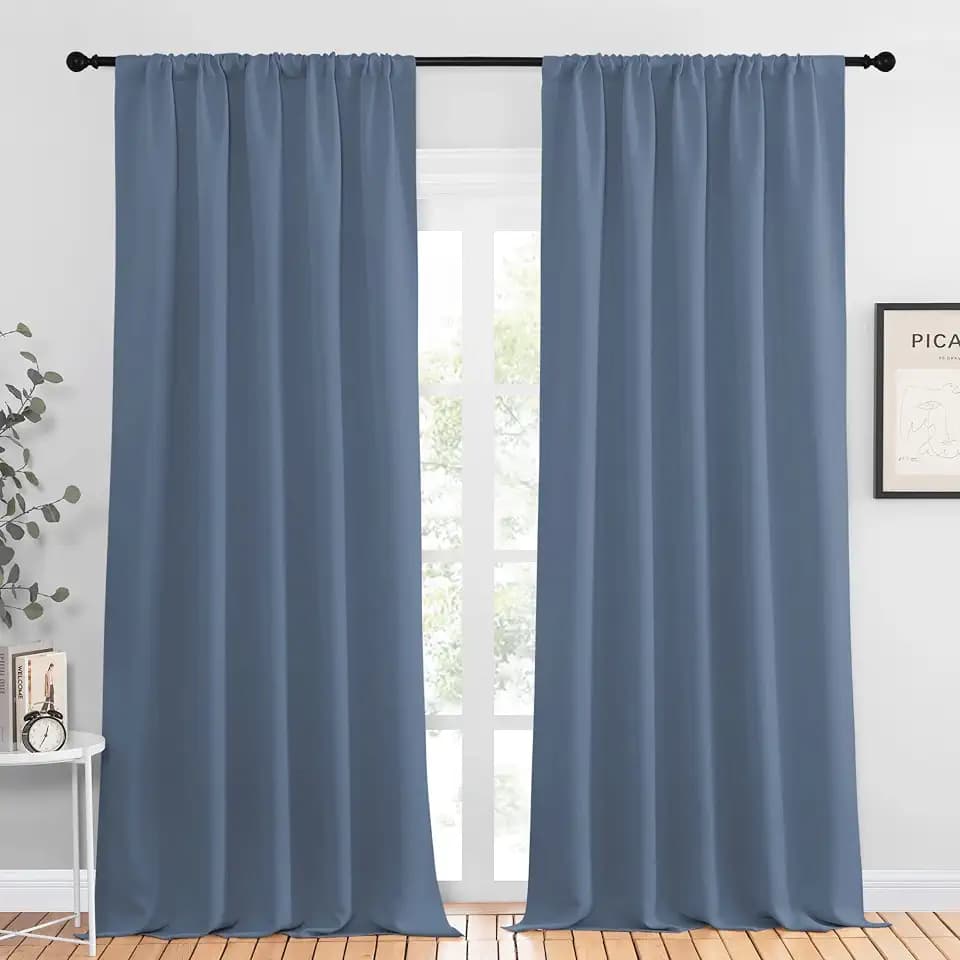 NICETOWN Blackout Curtains Window Draperies - Window Treatment Thermal Insulated Solid Room Darkening Drapes for Bedroom (Stone Blue, Set of 2 Panels, 52 by 95 inches Long)