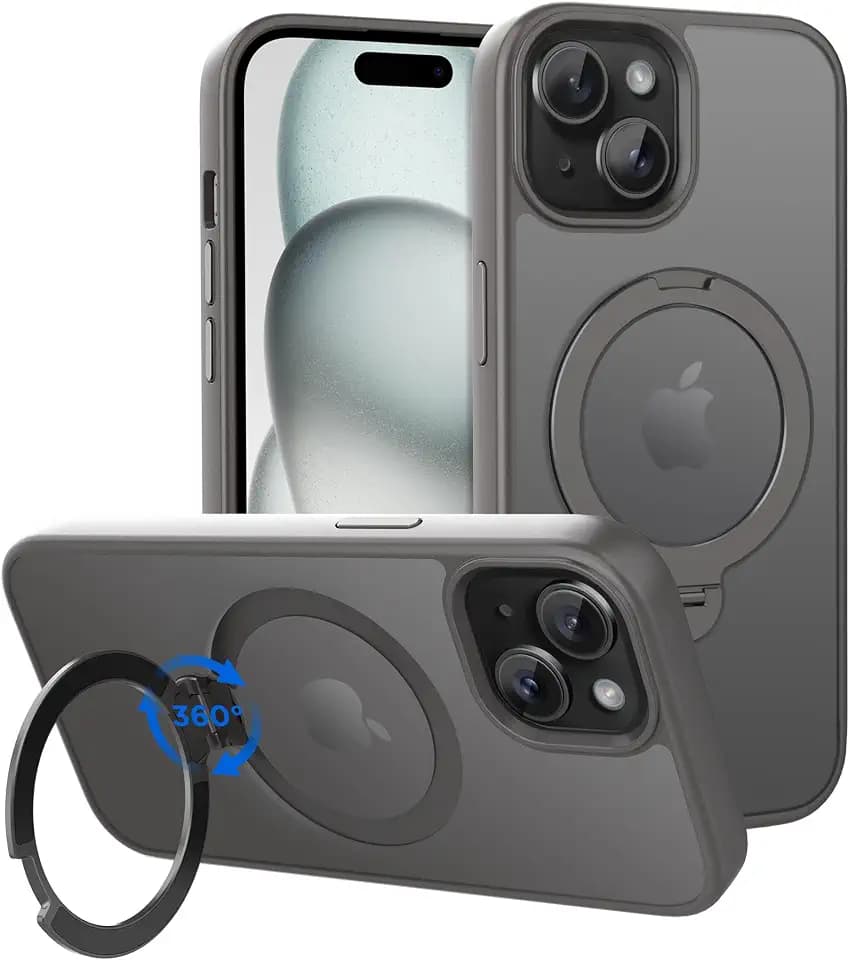 CACOE Magnetic Case for iPhone 15 with Stand, Compatible with MagSafe Gray