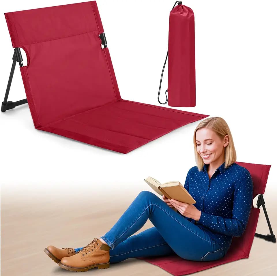 Jetec Foldable Floor Backrest Chair Portable Metal Frame Camping Chair with Storage Bag Light Weight Lazy Seat for Indoor Outdoor Bed Ground Park Lawn Beach Hiking