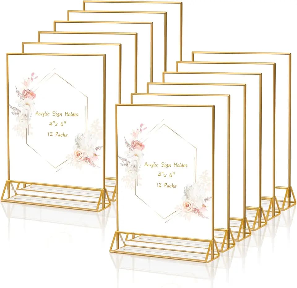 12 Packs 4 x 6 Gold Frames ClearDouble Sided Acrylic Sign Holder