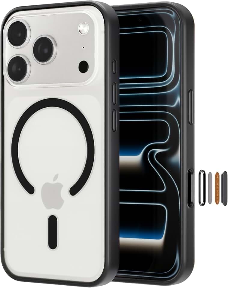 BELIX for iPhone 17 Pro Case, Slim Frosted Clear Matte Magnetic Case with Built-in Camera Control Button, Anti-Yellowing & Scratch-Resistant, Dark Gray