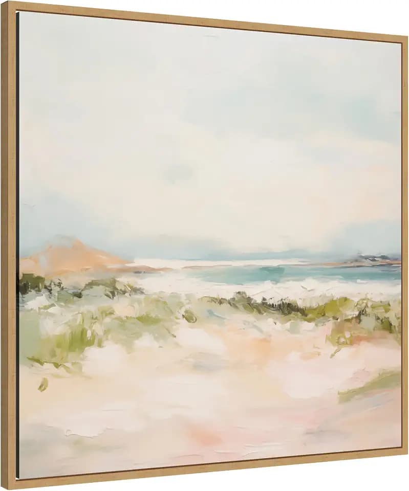 Kate and Laurel Framed Canvas Wall Art Print Tranquil Landscape III Square by Amy Lighthall, 30 x 30 Sylvie Natural Frame, Coastal, Abstract Art for Wall Decor