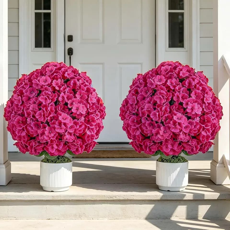 Faux Geraniums for Outdoor Planters: Hot Pink Topiary Ball, 2 Pcs
