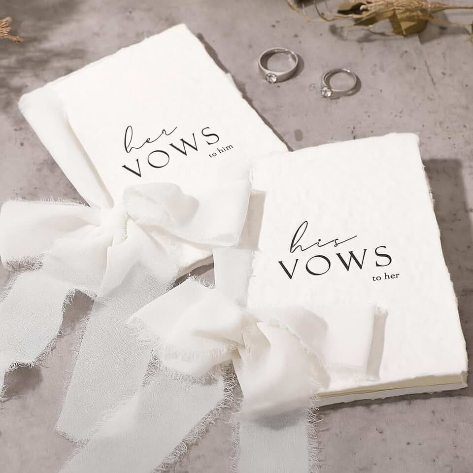 Engrowtic 2 Set Wedding Vow Books His and Hers with Deckle Edge, Ivory