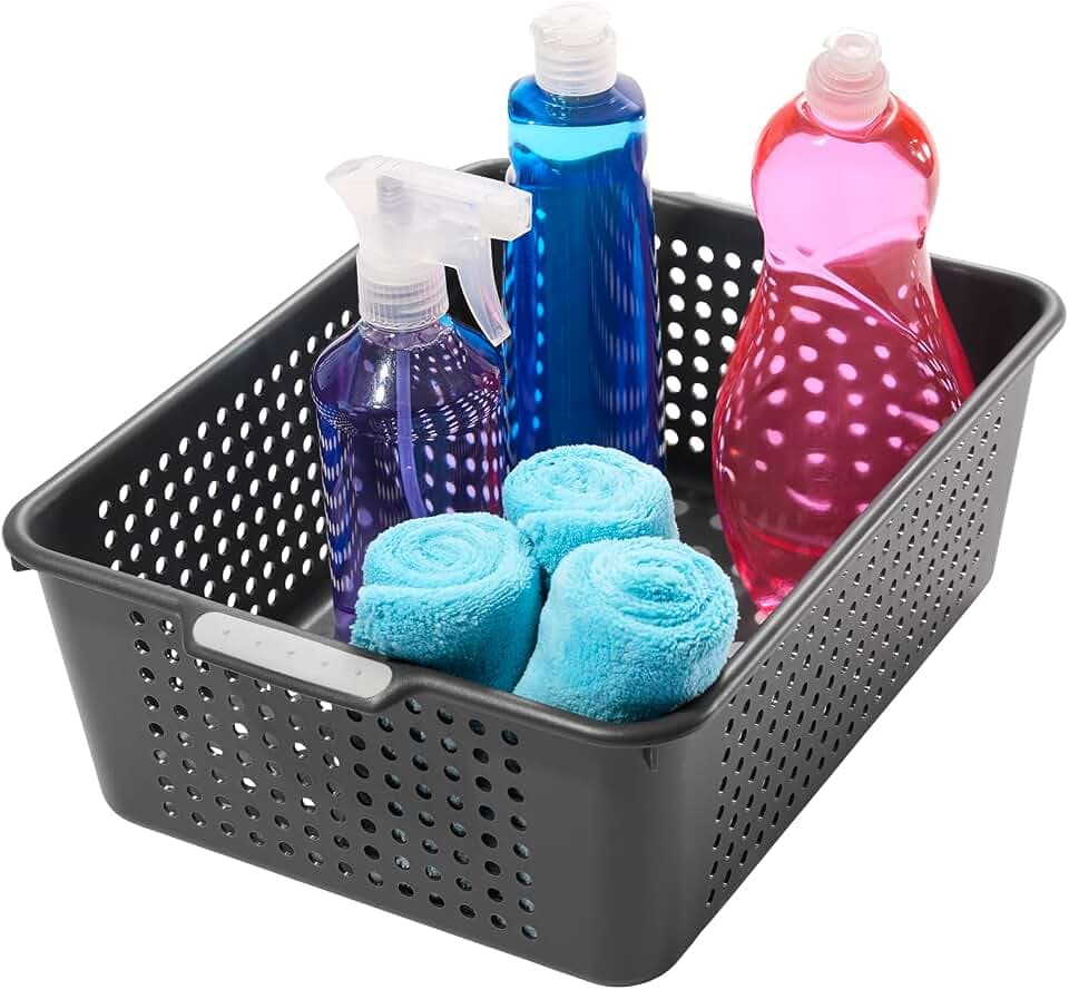 madesmart Classic Large Storage Basket with Soft Handle, Granite