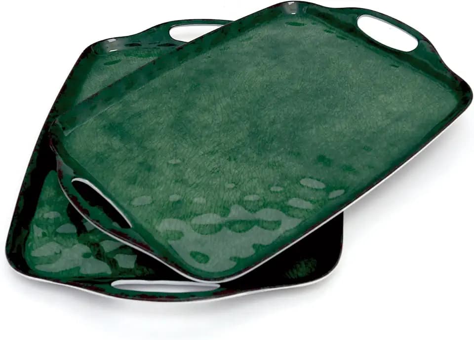 TP Melamine Serving Trays with Handles, 17” x 12”, Set of 2, Retro Green