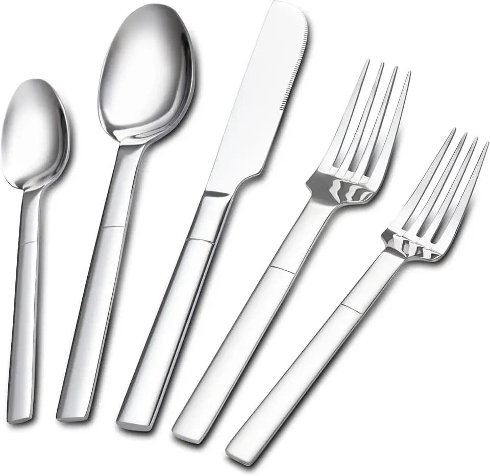 Heavy Silverware Set for 4, Premium Flatware with Unique Handle